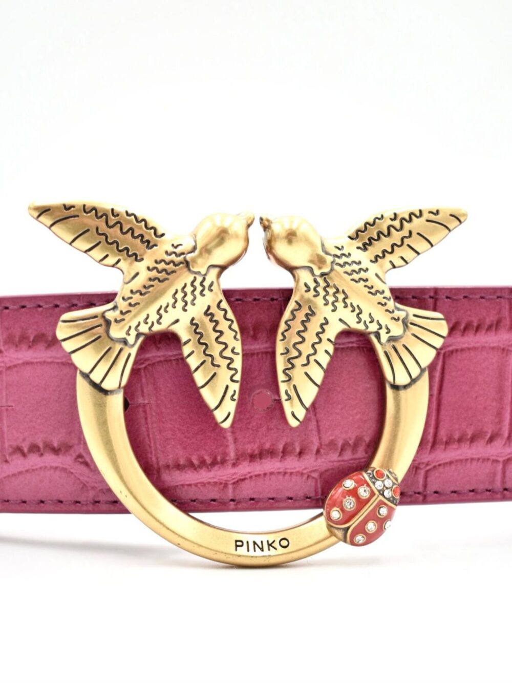 Różowy skórzany pasek Pinko