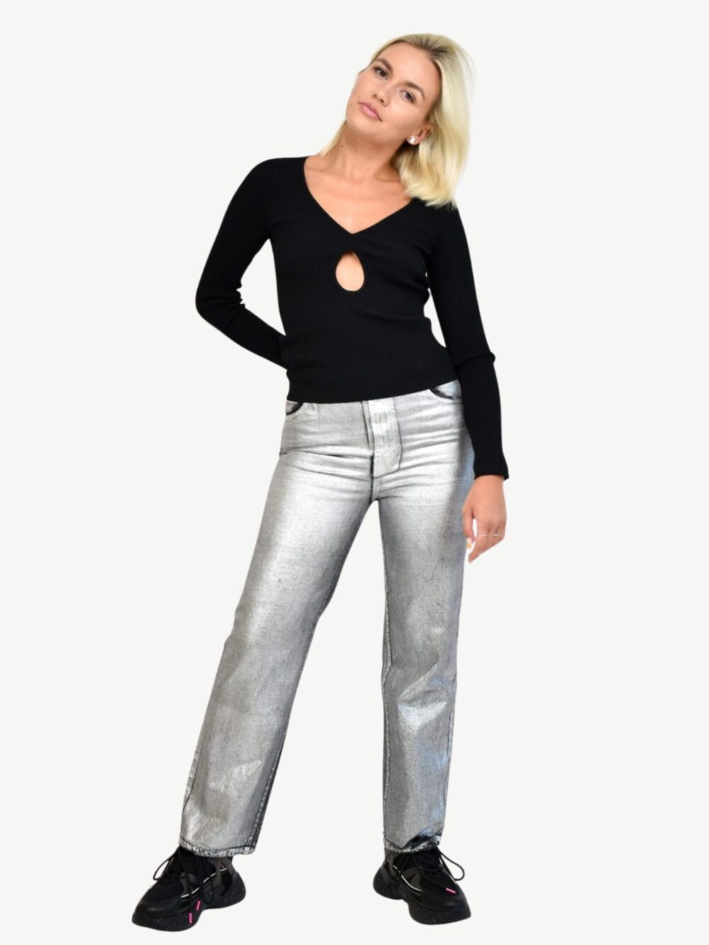 Srebrne szerokie jeansy Pinko