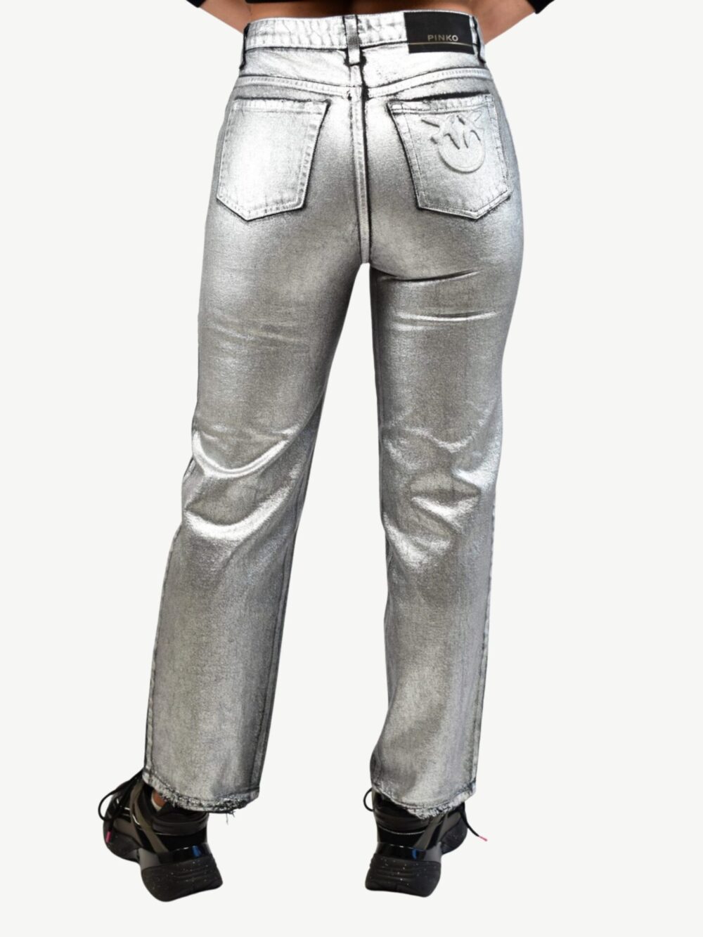 Srebrne szerokie jeansy Pinko