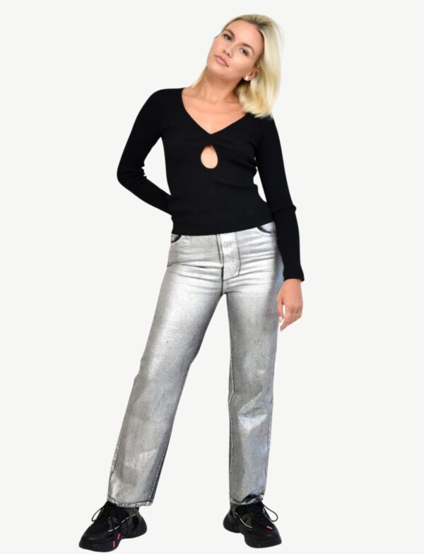 Srebrne szerokie jeansy Pinko