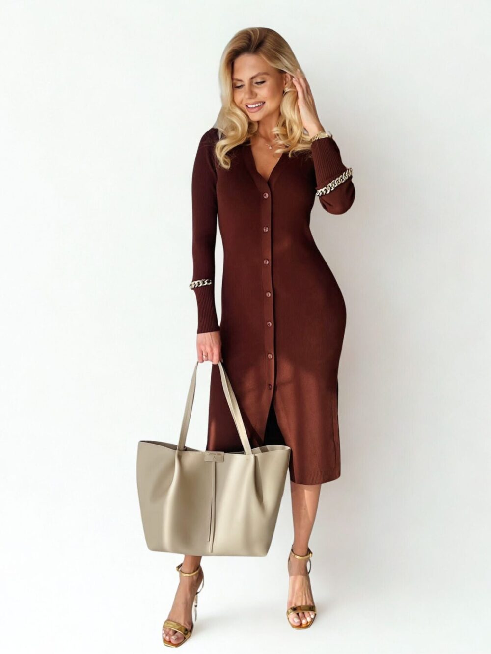 Brązowa dzianinowa sukienka Patrizia Pepe