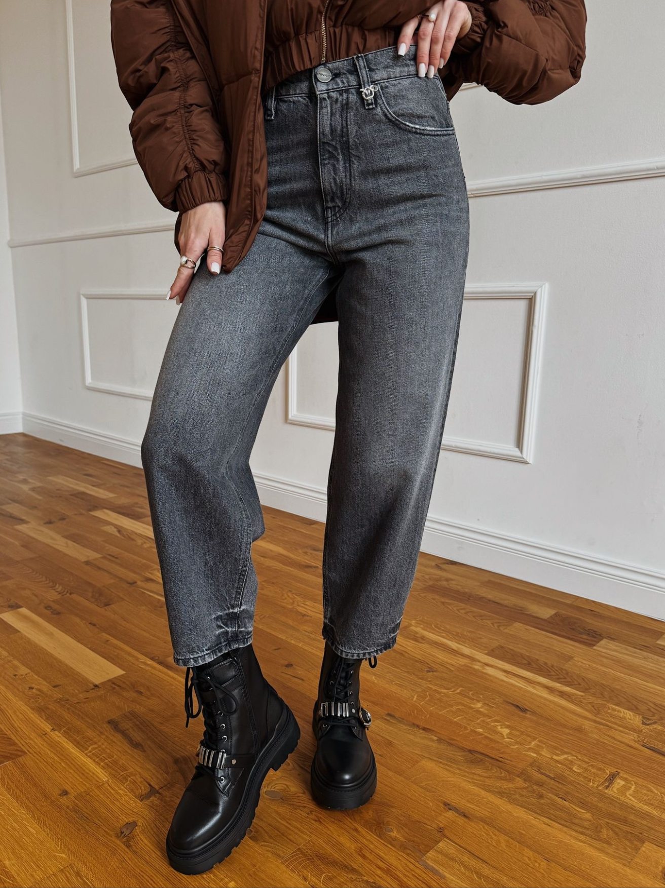 Szare jeansy Pinko Estelle Egg Szare jeansy Pinko Estelle Egg