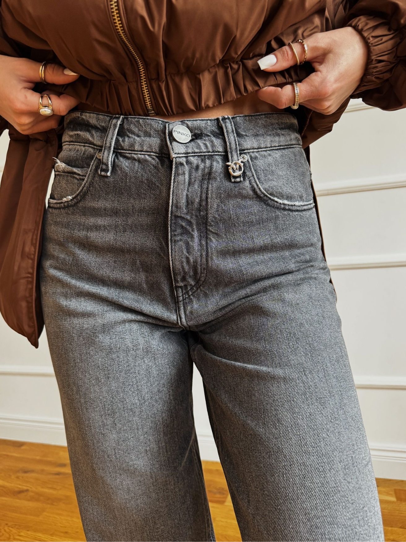 Szare jeansy Pinko Estelle Egg Szare jeansy Pinko Estelle Egg