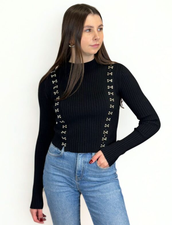 Dzianinowa czarna bluzka Patrizia Pepe przód