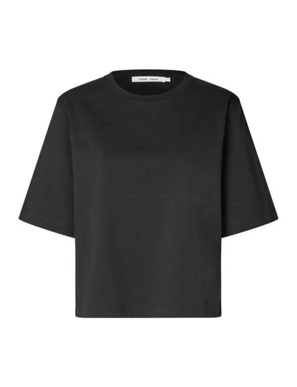 czarny t-shirt Samsøe Samsøe Saabby bawełniany t-shirt damski z dłuższym rękawem przód