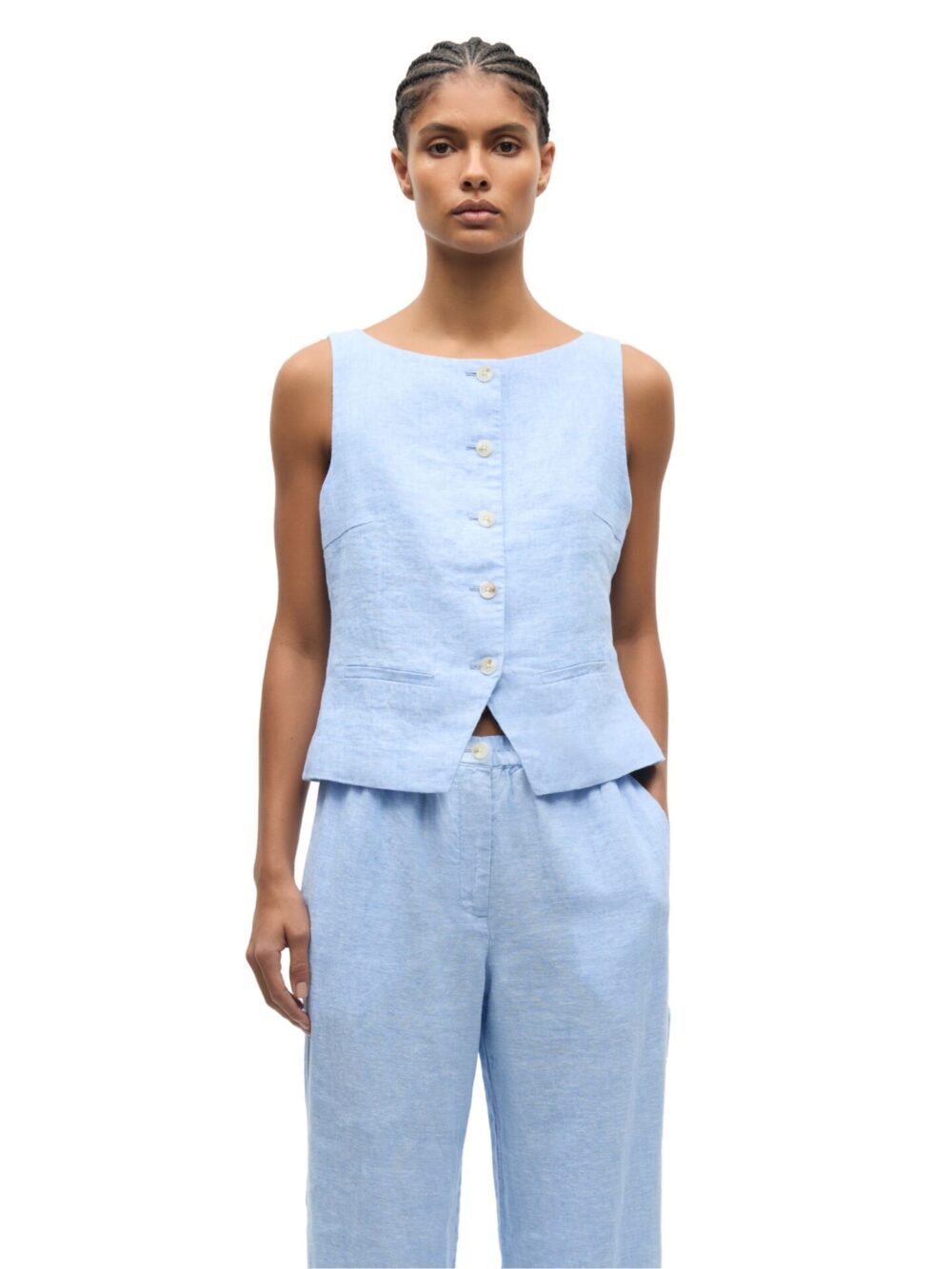 lniana kamizelka Samsøe Samsøe Saloves pastelowa kamizelka lniana damska tył