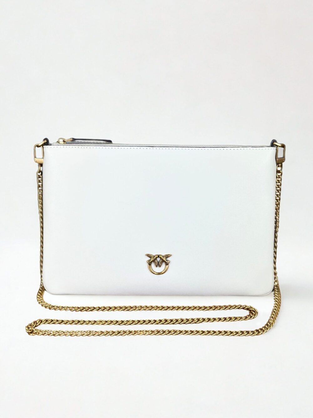 kremowa torebka Pinko Flat Classic na złotym łańcuszku