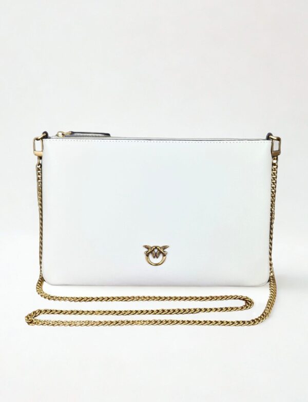 kremowa torebka Pinko Flat Classic na złotym łańcuszku