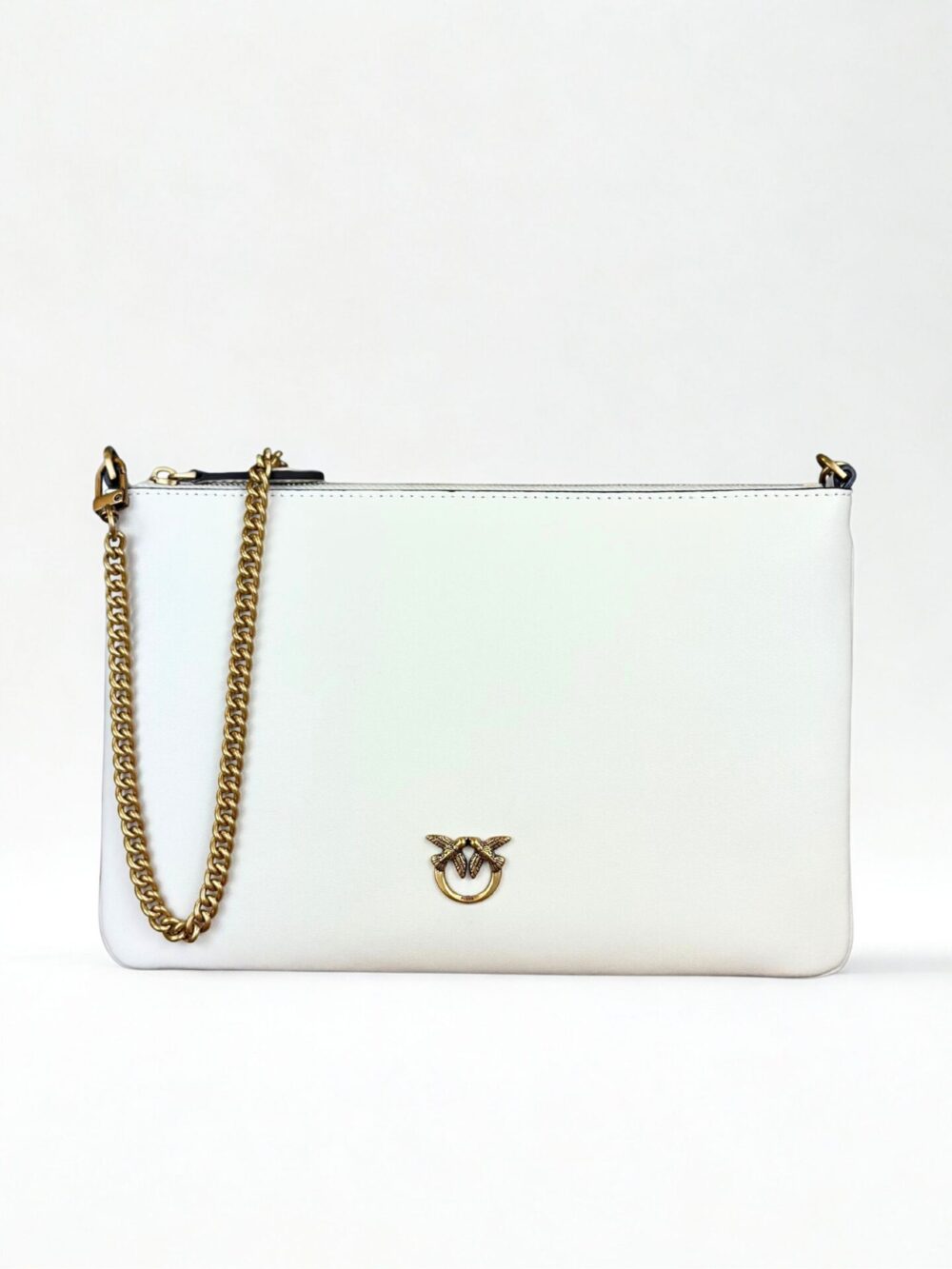 kremowa torebka Pinko Flat Classic skórzana przód złote logo