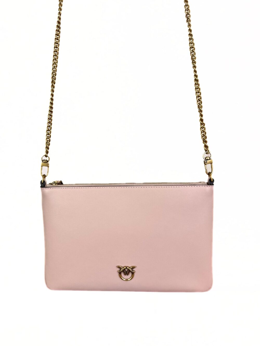 różowa torebka Pinko Flat Classic skórzana przód złote logo