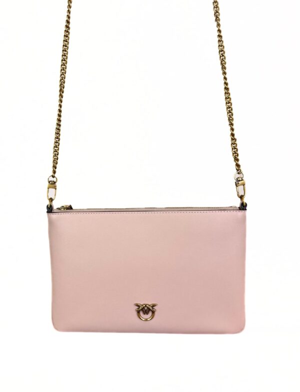 różowa torebka Pinko Flat Classic skórzana przód złote logo